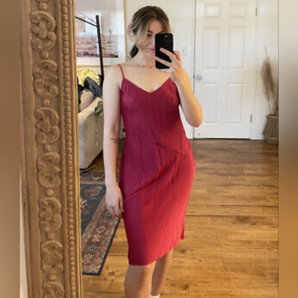 Anthropologie Saturday Sunday Red Satin Slip Dress Fairy Romantic